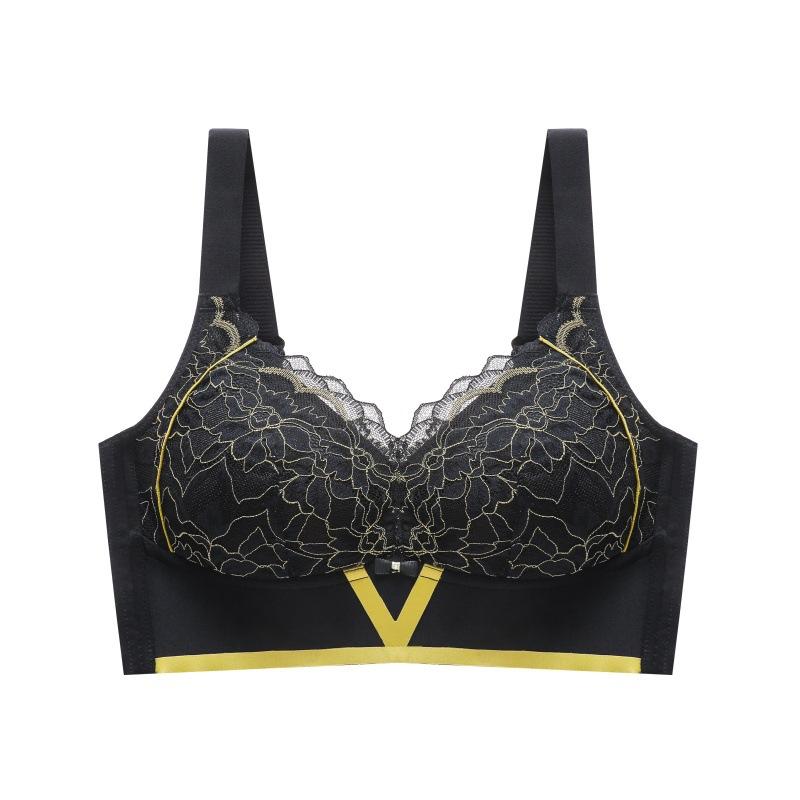 

Регулируемое нижнее белье, поддерживающее нижнее белье, тонкий стиль, собранный бюстгальтер без косточек, бюстгальтер большого размера 44/100D чёрный