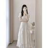 French square collar sweet and gentle fairy style dress women's summer new women's clothing waist thin medium and long skirt