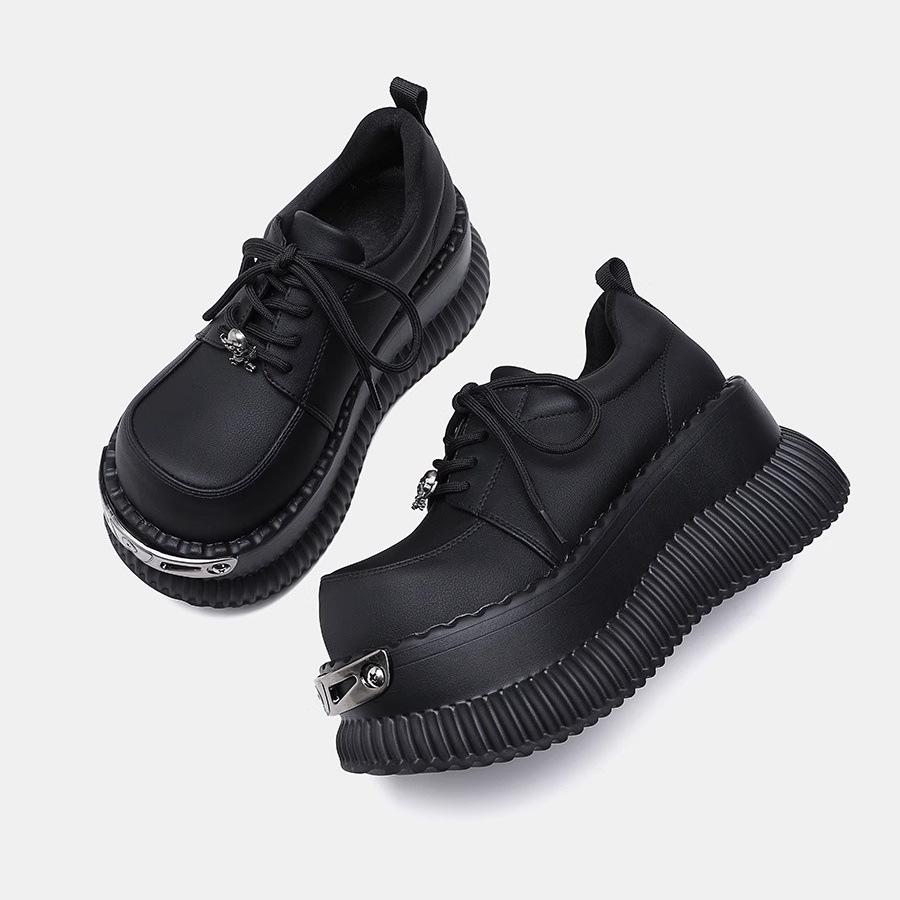British Style Muffin Thick-soled Big Head Small Leather Shoes Women's 2025 New Autumn Versatile Black Jk Heightening Single Shoes Round Head