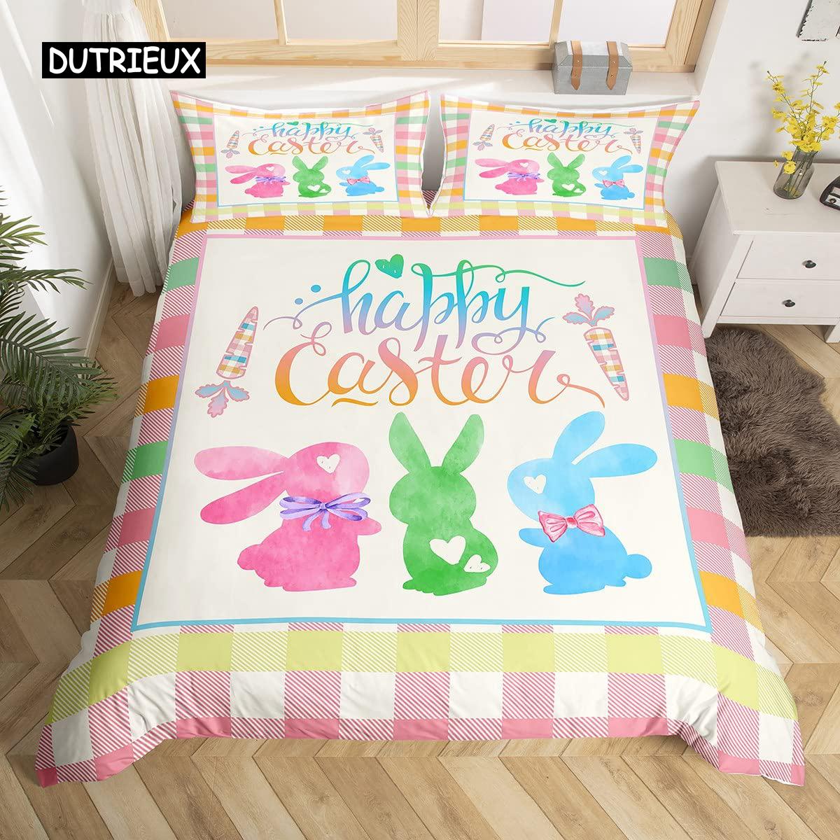 

Розовый пододеяльник с цветущей сакурой, тема «Счастливой Пасхи», кроличьи уши, пасхальные яйца, постельный комплект, полиэстер, бабочка, цветок, пододеяльник EU single(135x200cm)