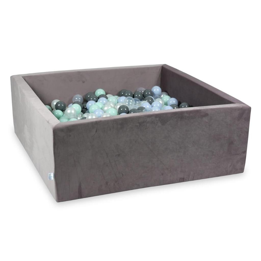 Dry ball pit 600 pieces 110x110x40 Velvet lilac: light mint, light blue, pearl, gray, transparent, pearl