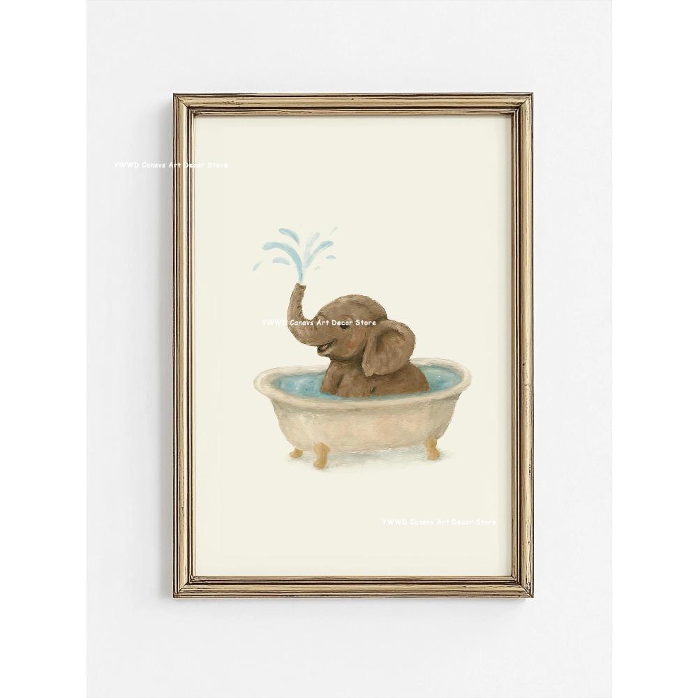 Cute Animal Bubble Bath Wall Art Cute Bathroom Animal Poster Kids Funny Toilet Paper Canvas Print for Nursery Home Decor Gifts