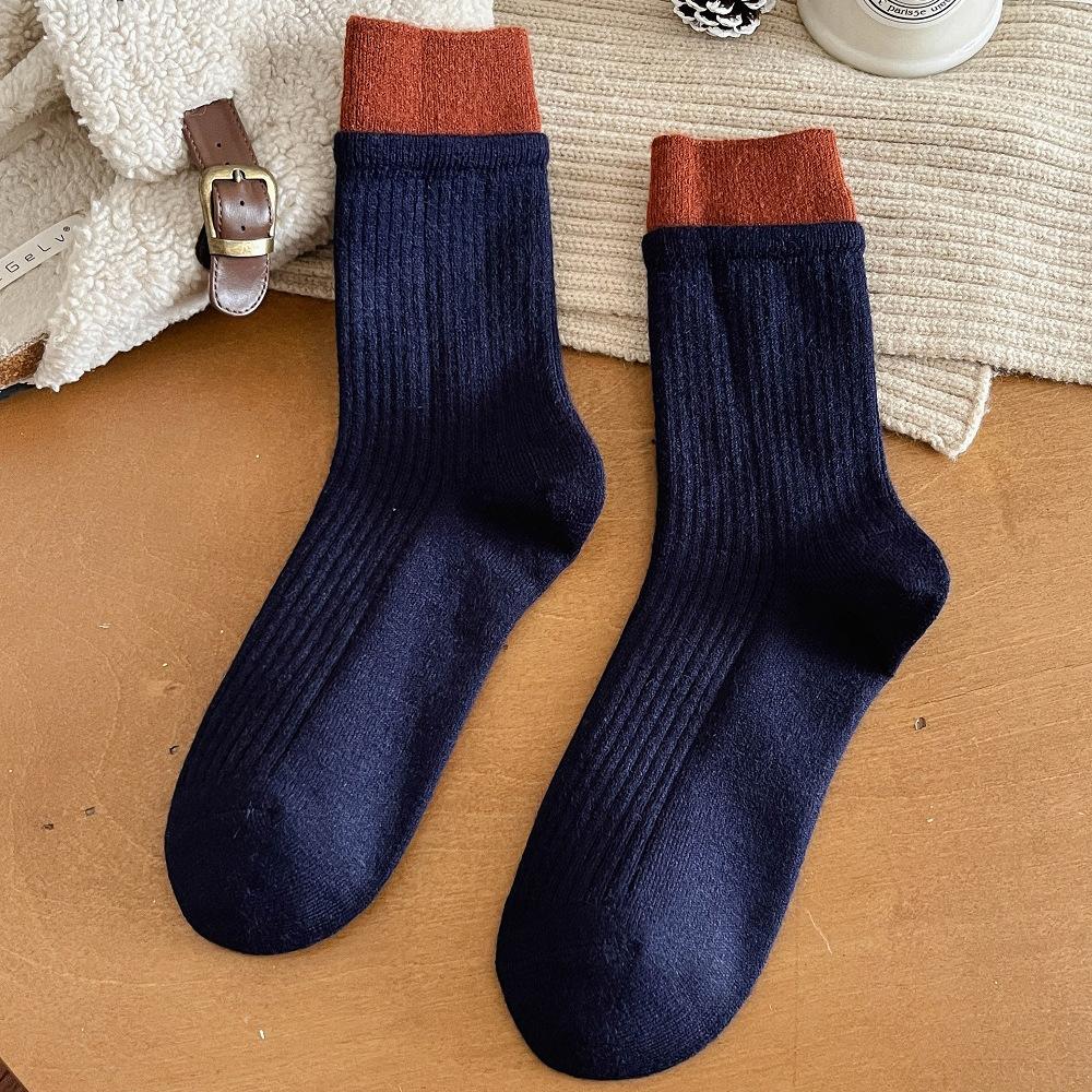 Autumn And Winter Warm Stacking Socks Children Vertical Pattern Thin Double Luo Mouth Medium Tube Calf Socks Ins Tide Breathable Boneless Cotton Socks