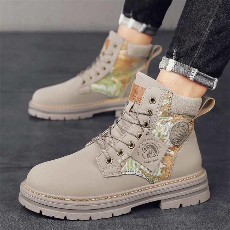 Martin boots men's 2024 new autumn and winter men's boots Korean version trendy men's boots high-top casual leather boots increase height