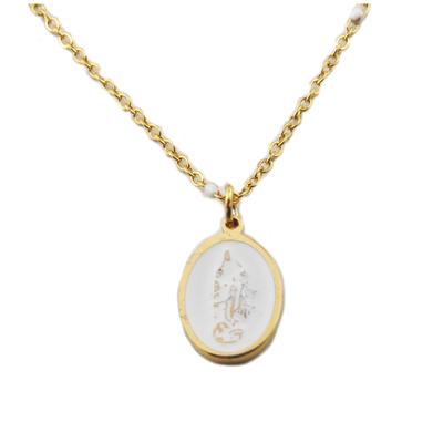 [R0204] - Designer Steel Necklace 'Virgin Mary' White Gold - 15x10 Mm