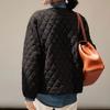 Autumn Winter Women's Short Diamond-Quilted Lightweight Cotton-Padded Coat Designed V-Neck Layering Casual Loose Top