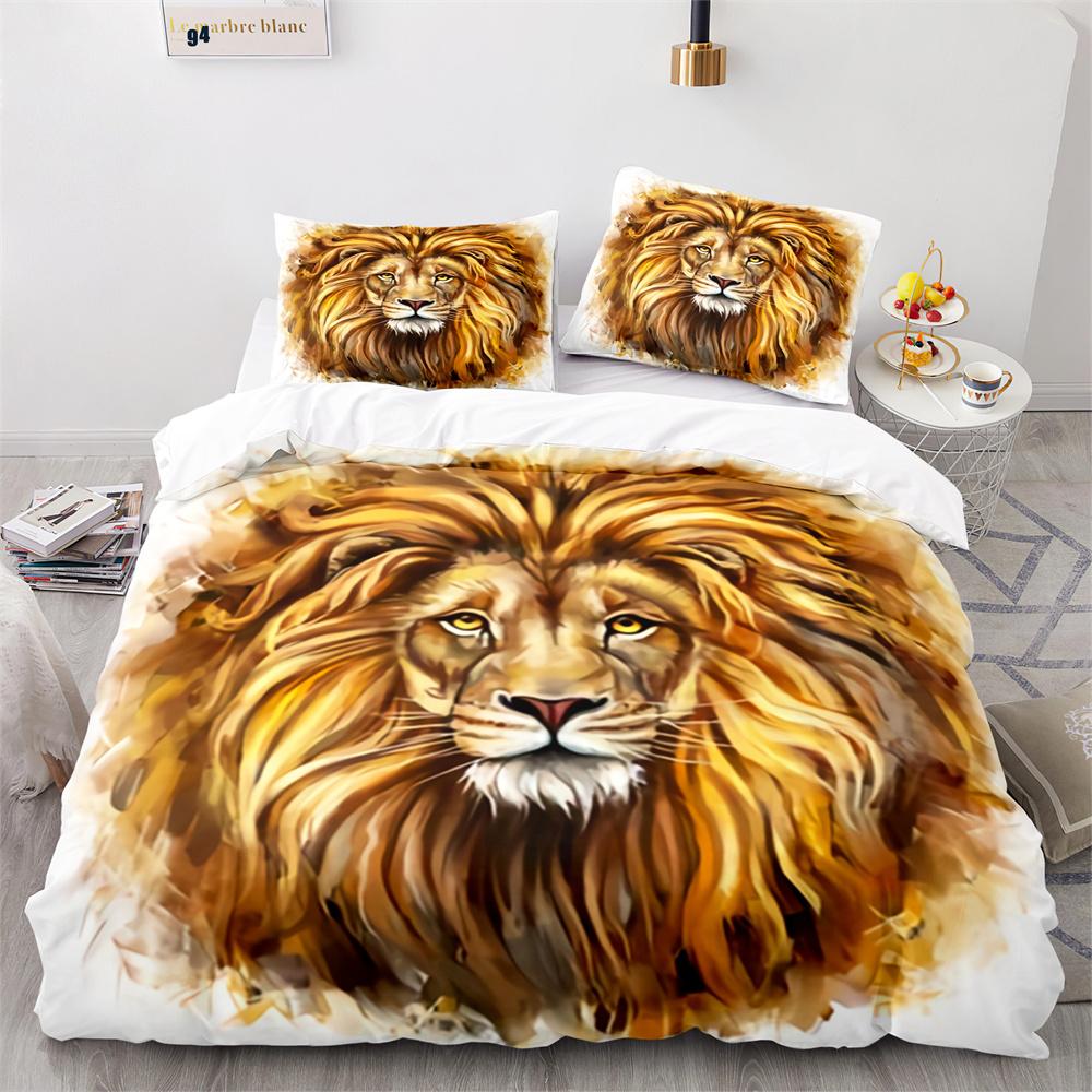 Lion Duvet Cover Set 3D Print Wild Animal Under Sunshine King Queen Size For Teens Kids Bedding Set Polyester Comforter Cover