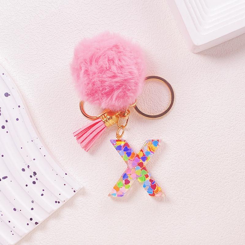 1 Stück Schlüsselanhänger Bunt A-Z Geschenk Quaste Schlüsselzubehör Legierung Flauschiger Schlüsselanhänger Initialanhänger Für Taschen Rucksäcke Glitzer