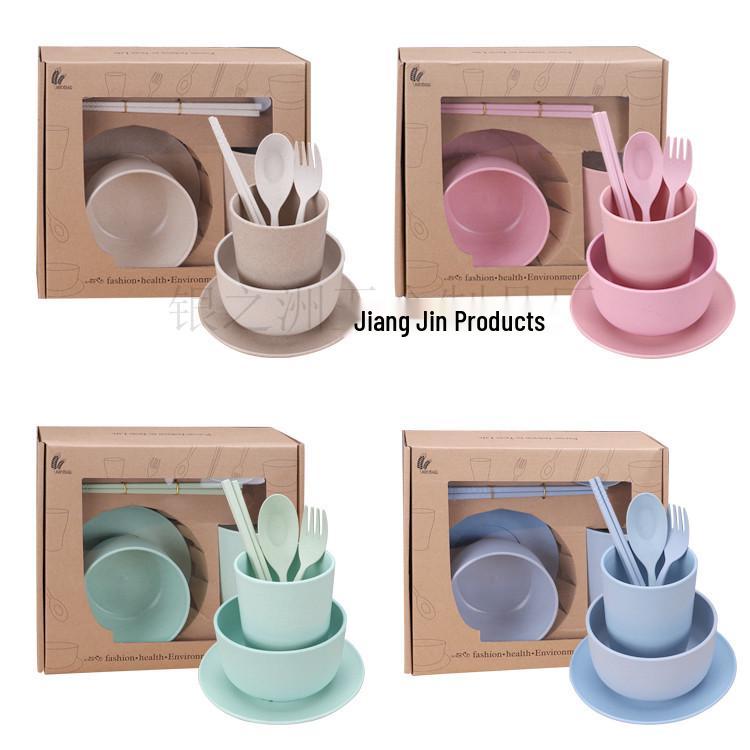 Eco-Friendly Wheat Straw Tableware Set: Portable Fork, Spoon, Chopsticks (3-Piece) + Cup, Bowl, Plate (6-Piece) - Ideal Promotional Gift