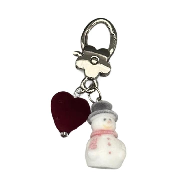 Festive Snowman Keychain Alloy Hook Plush Material Portable Winter Decors Ideal Christmas Gift Choice