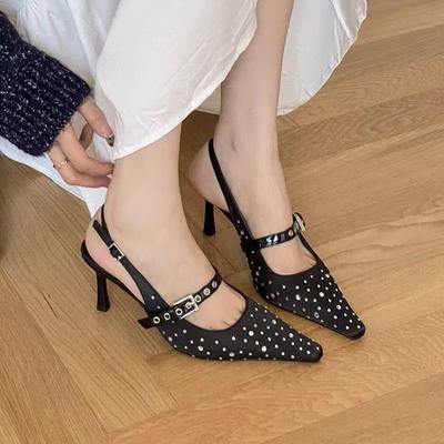 Mote Bling Mote Silke Dame Hæler Pumps Sko Dame Spiss Tå Fottøy Luksus Rhinestones Damer Høye Hæler Sko Sandaler Mules