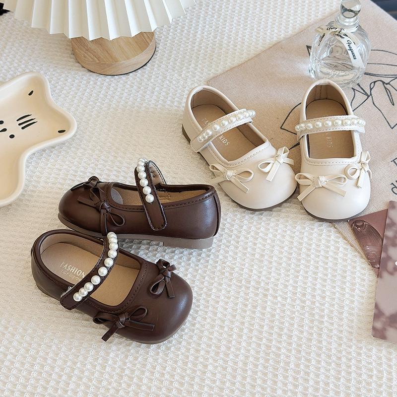 Girls' Spring Pearl Bow Mary Jane Princess Shoes