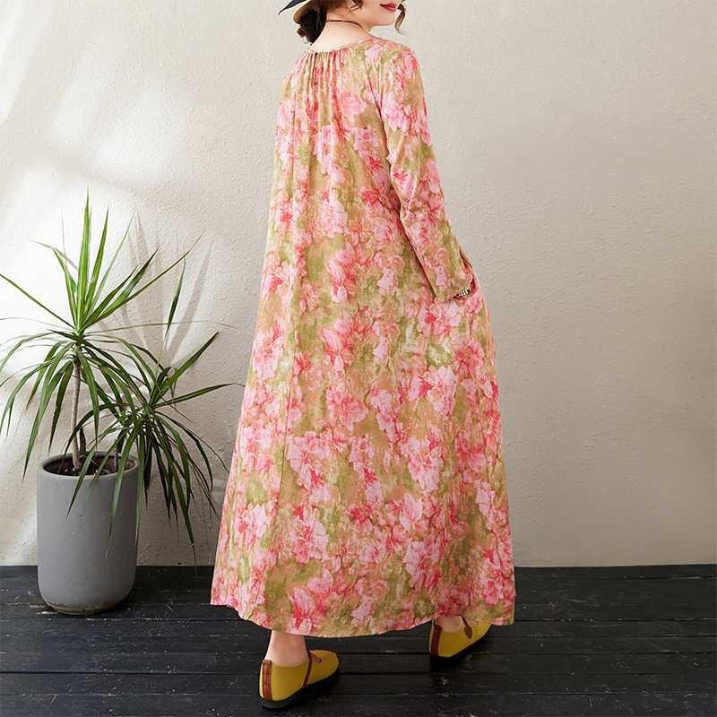 New Round Neck Minimalist Long Sleeve Extra Long Dress Vacation Style