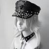 2000s Punk Rivet Studded Cricket Cap With Skull Crossed Decor Beret Hat For Women Western Theme Party Casual Outfit Accessory