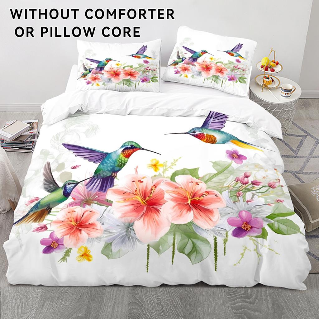 Hummingbird Flower Quilt Cover Bedding Digital Independent Station Kit Three-Piece Set