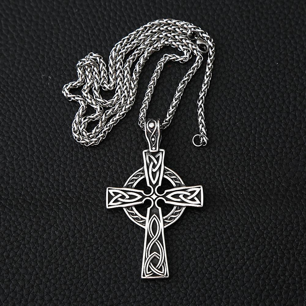 Colier vintage din oțel inoxidabil Viking Valknut Colier pentru bărbați în stil nordic de stradă Celtics Nod Cruce Odin pandantiv Colier Biker Lanț