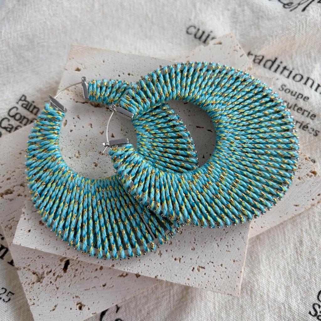 High-End Retro Versatile Ear Cuffs: Colorful Woven Hoops with 925 Silver Studs