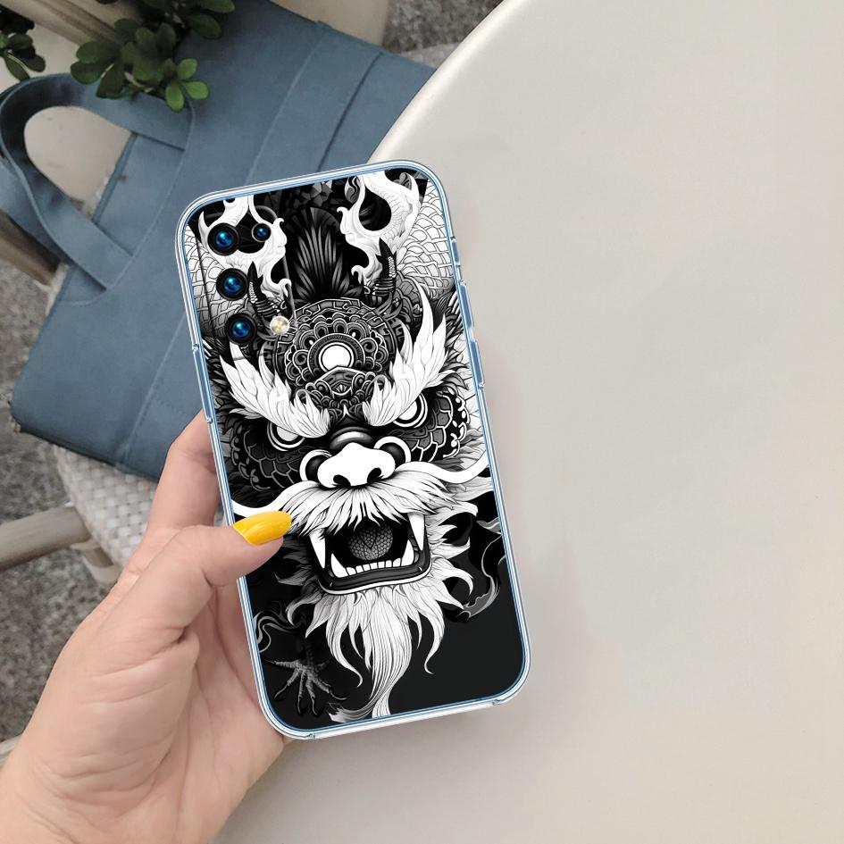 CJ28 Chinese Dragon Soft Shell Transparent Phone Case for Motorola Moto G7 G8 G9 G84 G85 G73 G24 G15 Z2 Play Power Plus