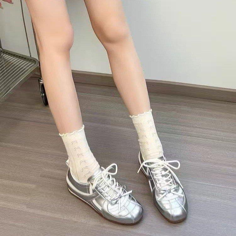 Cowhide version! Silver platform Mary Jane shoes, lazy single shoes, women's new 2025 inner height-increasing ballet training shoes