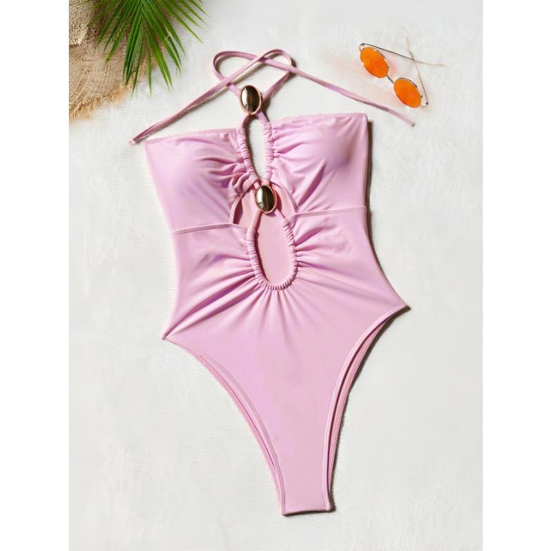 Women Sexy Solid Color Backless One Piece Swimming Swimsuit