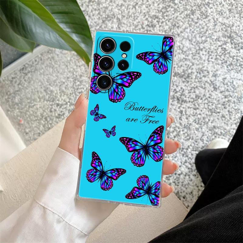 Pink Butterfly S25Ultra Clear Case For Samsung Galaxy S25 S24 S23 Ultra S20 S21 FE S22 Plus A56 A55 A36 A26 5G Soft Phone Cover