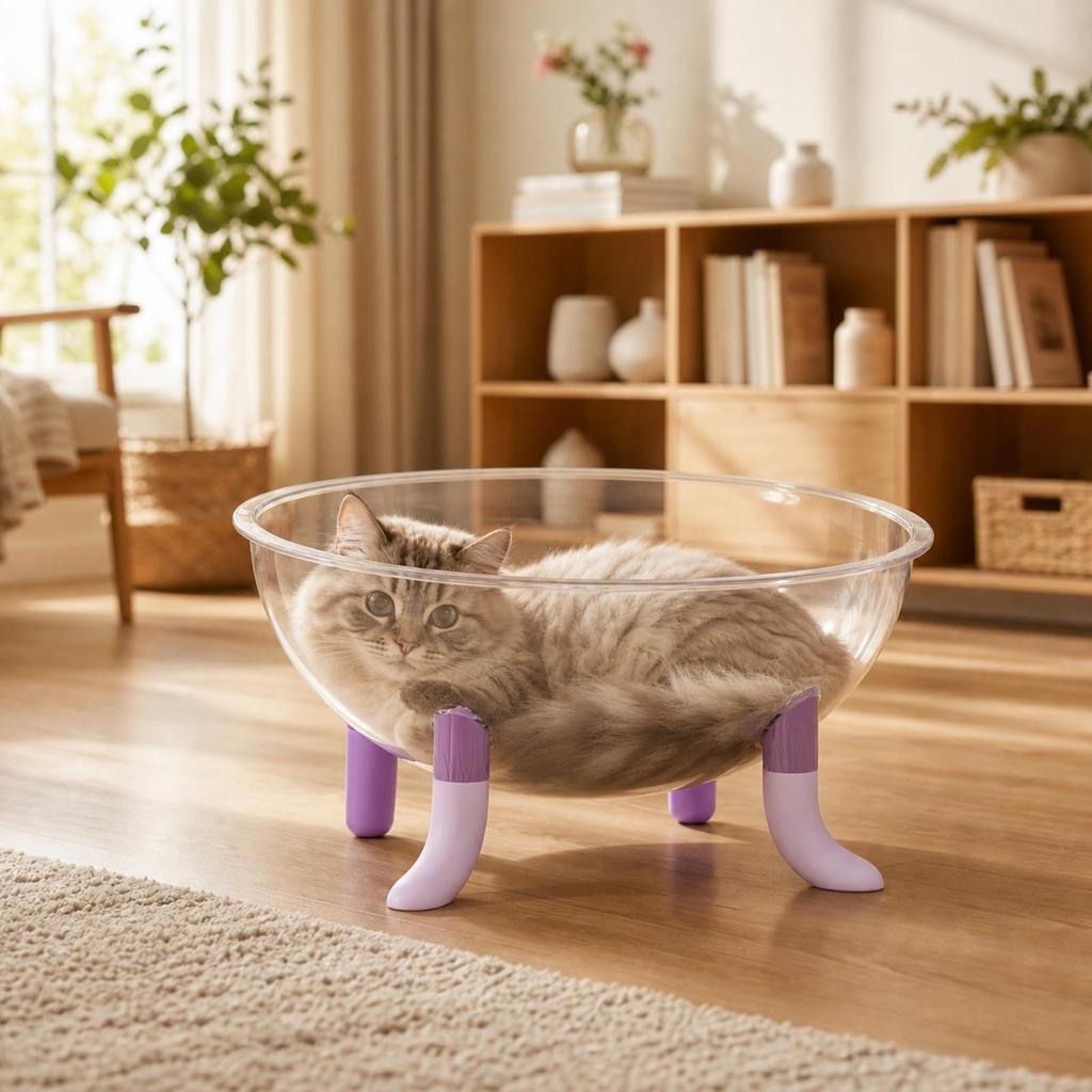 Geräumiges durchsichtiges Katzenbett | Geräumiges offenes Inneres, Haustierzubehör, für den Innenbereich,
