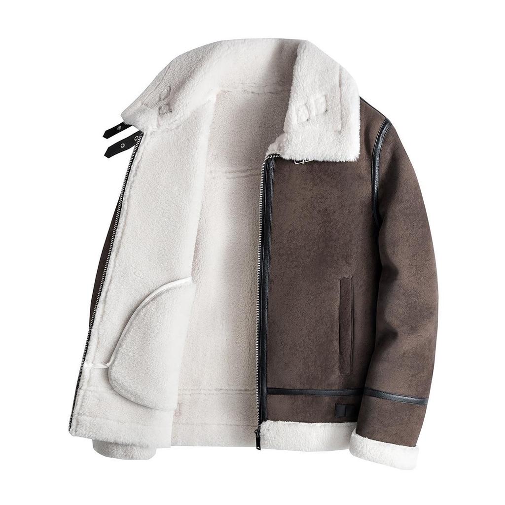 2026 Men's Trendy Shearling Lined PU Leather Motorcycle Jacket