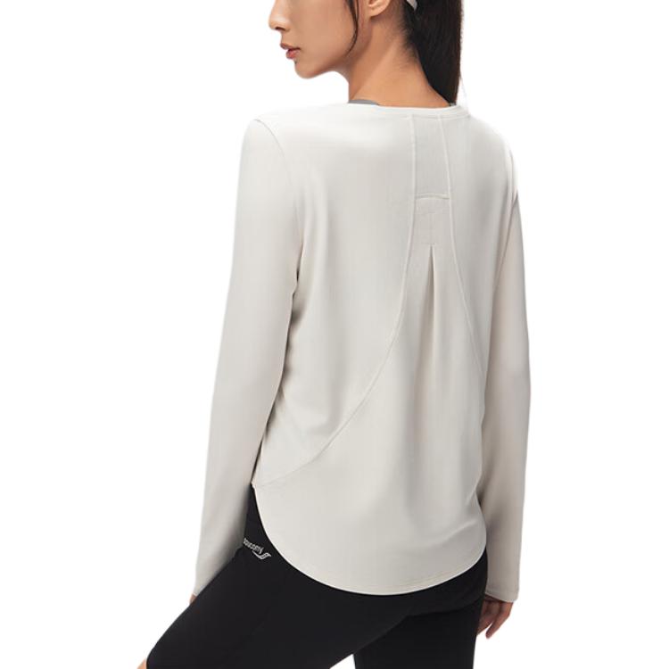 SAUCONY Solid Color Simple Long Sleeve Round Neck Thin T-Shirt Women Tops Light-Gray SC1240041B-GR58