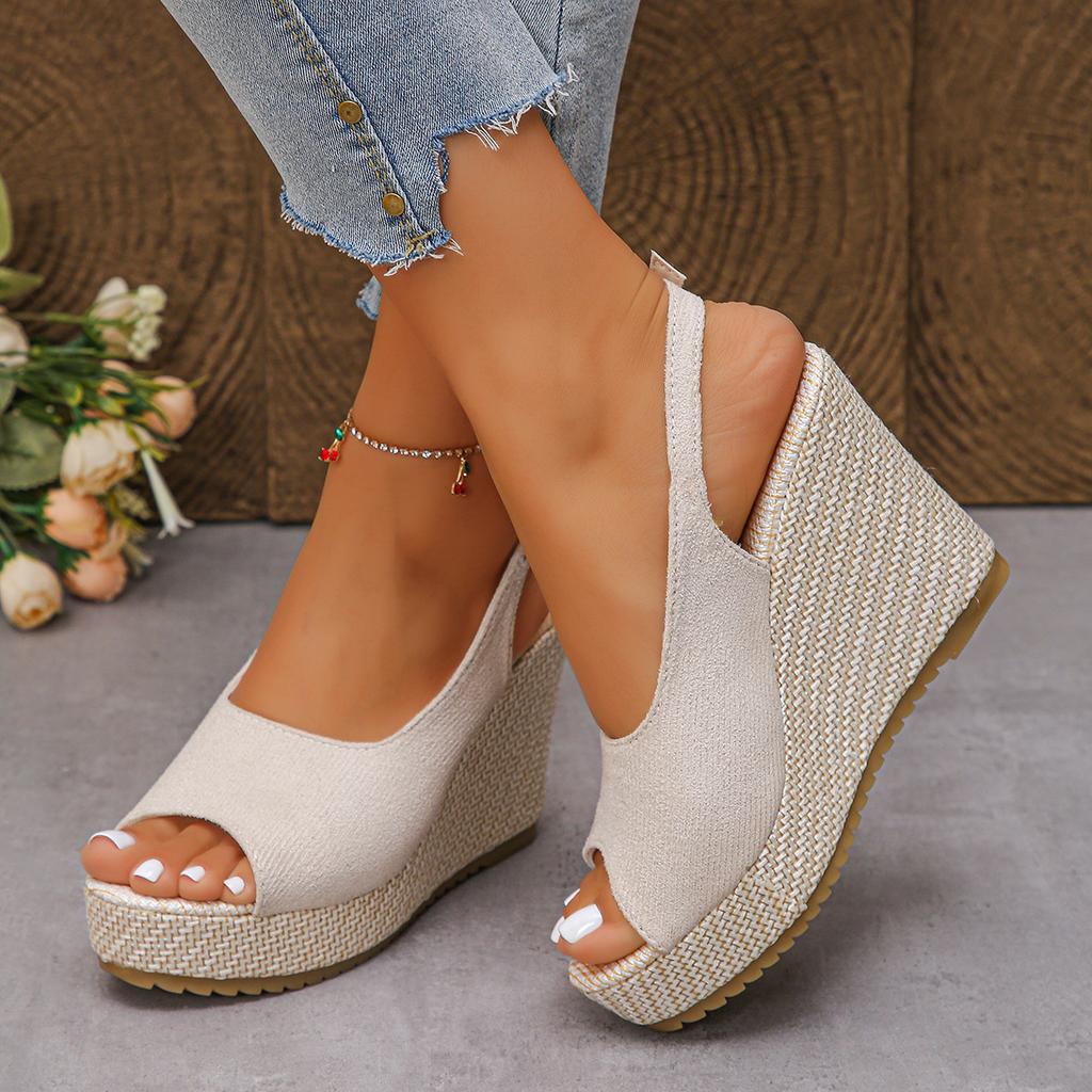 Sandali con zeppa Peep-Toe Europei e Americani Taglie Grandi – Nuovi Sandali Romani con Suola Spessa Estivi per Donna