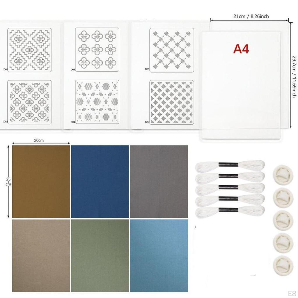 Embroidery Starter Kit Sashiko Coasters DIY Practice Kits Stencil for Handmade