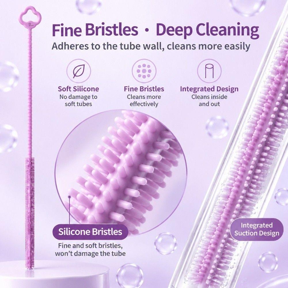 Soft Bristle Silicone Straw Brush Long Handle Bottle Brush Straw Cleaning Brush For Long Straws