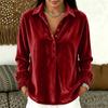 Women Long Sleeve Casual Shirt Loose Fit Button Placket Polo Collar Plain Blouse Soft Fabric Comfortable Everyday Top