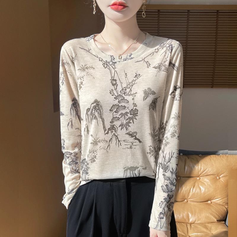 2025 Frühling/Sommer Retro Wasserlöslicher Batik Rundhals Damen Weiches Dünnes T-Shirt