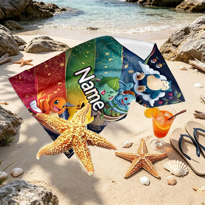 Custom Name Personalized Pocket Monster Print Beach Towel, for Trip Camping Beach Party Home Decor, Birthday Gift for Family & Friends