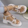 2024 New Arrival Women's Sandals Summer Bohemian Style Open Toe Slip on Thick Heel Platform Beaded Sandals Outdoor Beach Shoes