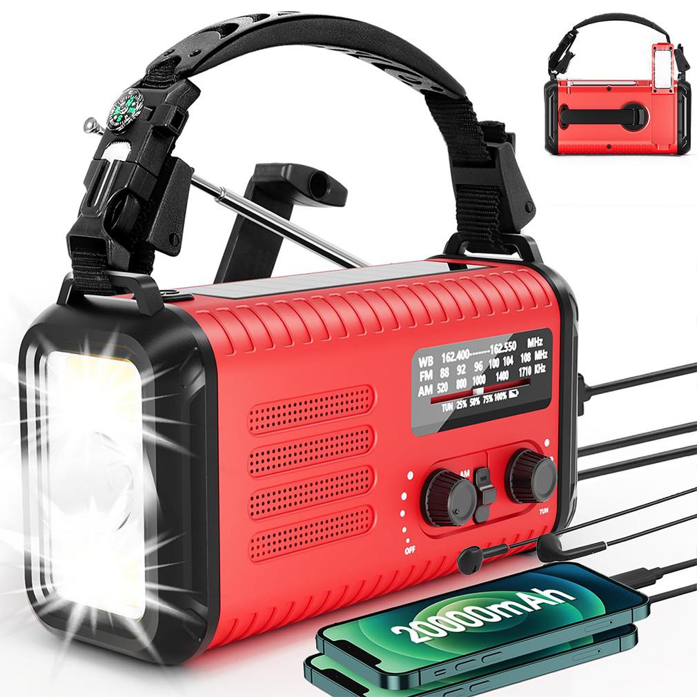 USB Rechargeable Emergency Radio 20000mAh Solar Hand Crank Generator Radio Weather AM/FM Radio SOS Alarm Power Bank Flashlight