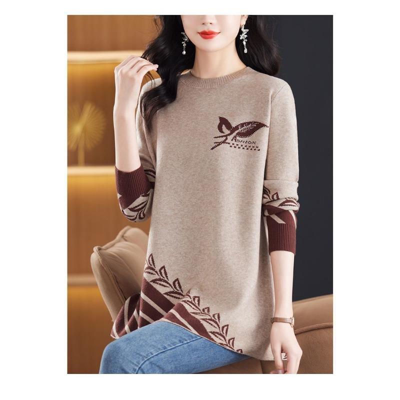 Nuovo Autunno Inverno Abbigliamento da Mamma Maglione Lavorato a Maglia alla Moda Capospalla di Media Lunghezza Camicia Intima Versatile e Ampia per Donne