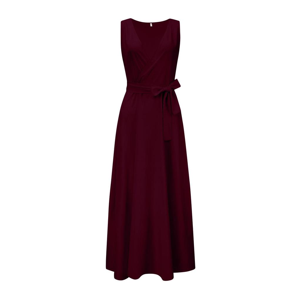 2023 Summer Solid Color V-Neck Long Evening Dress