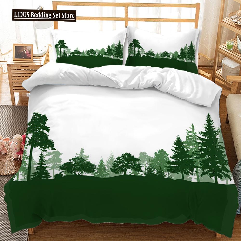 3D Mountain Forest Duvet Cover Set Snow Mountain Winter Theme King Queen Size Comforter Cover For Kid Teen Polyester Bedding Set