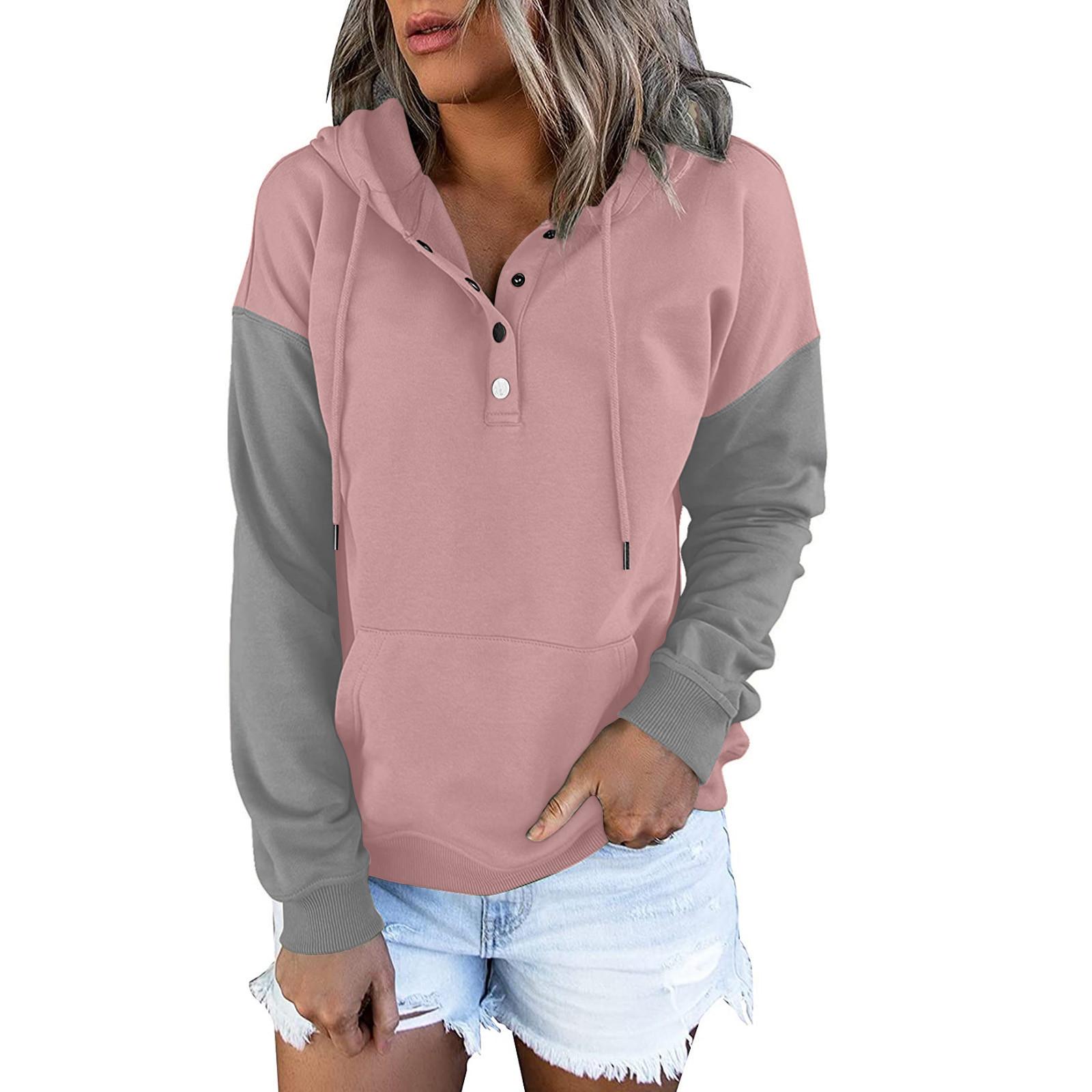 

Женские пуловеры с капюшоном Топы Повседневные толстовки на пуговицах с длинным рукавом и карманом M розовый