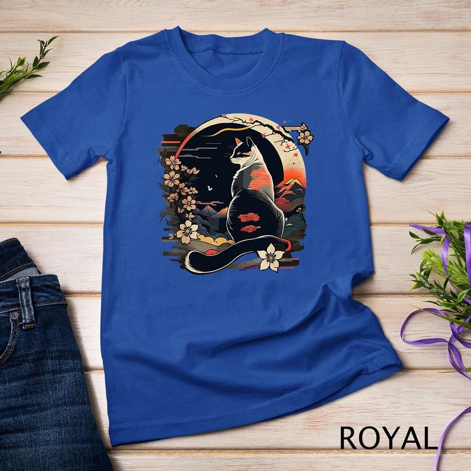 Cat Japan Style Funny Cat Gift Retro Vintage Funny Cat T-Shirt Unisex T-shirt 7 S