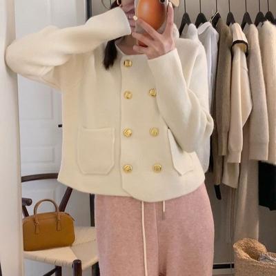 French Chic Small Fragrant Coat Women Knitted Cardigan Spring and Autumn Loose Short Double Breasted Sweater Cardigan Female