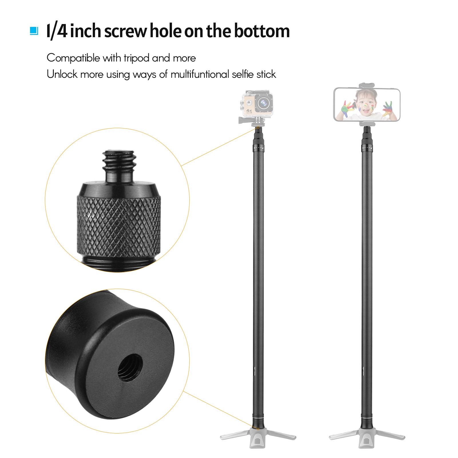 Selfiestick van koolstofvezel Verstelbare verlengstok met 1/4 inch schroef Vervanging voor One X One X2 One R Panoramisch 3 meters zwart
