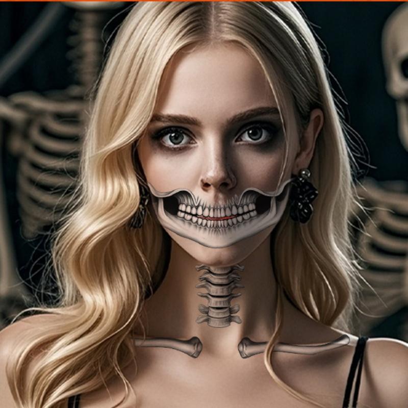 Halloween Terrifying Mouth Temporary Tattoo Sticker Thriller Collarbone Disposable Waterproof Face Tattoo Lip Makeup Ornament
