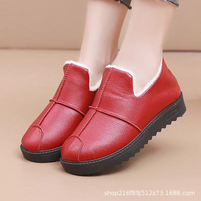 Medium Thickened Leather Women's Cotton Shoes Velvet Warm Cloth Shoes Cotton Shoes Casual Non-slip Snow Boots