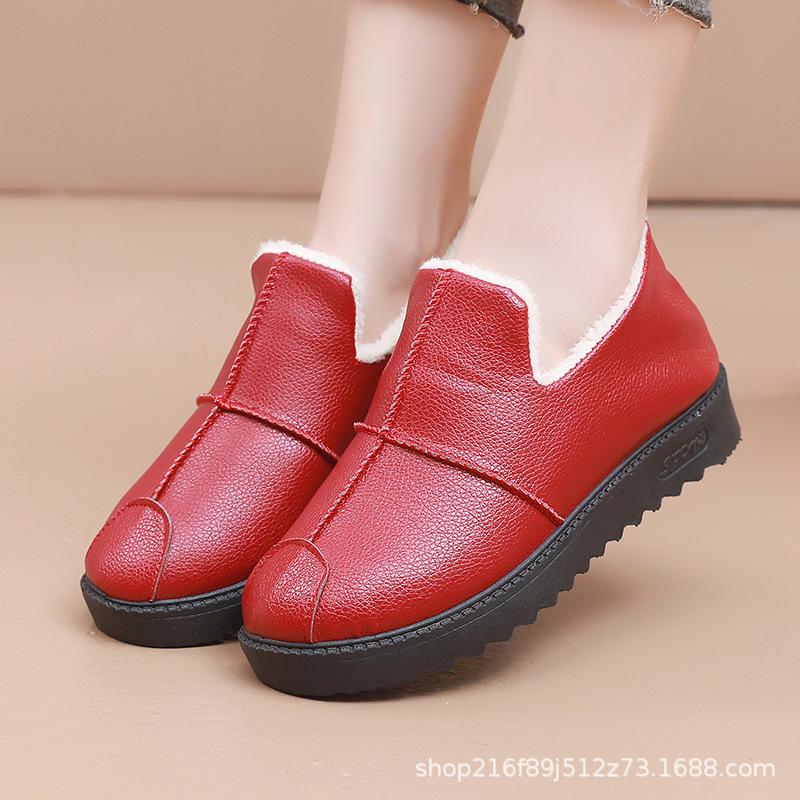 Medium thickened leather women's cotton shoes velvet warm cloth shoes cotton shoes casual non-slip snow boots