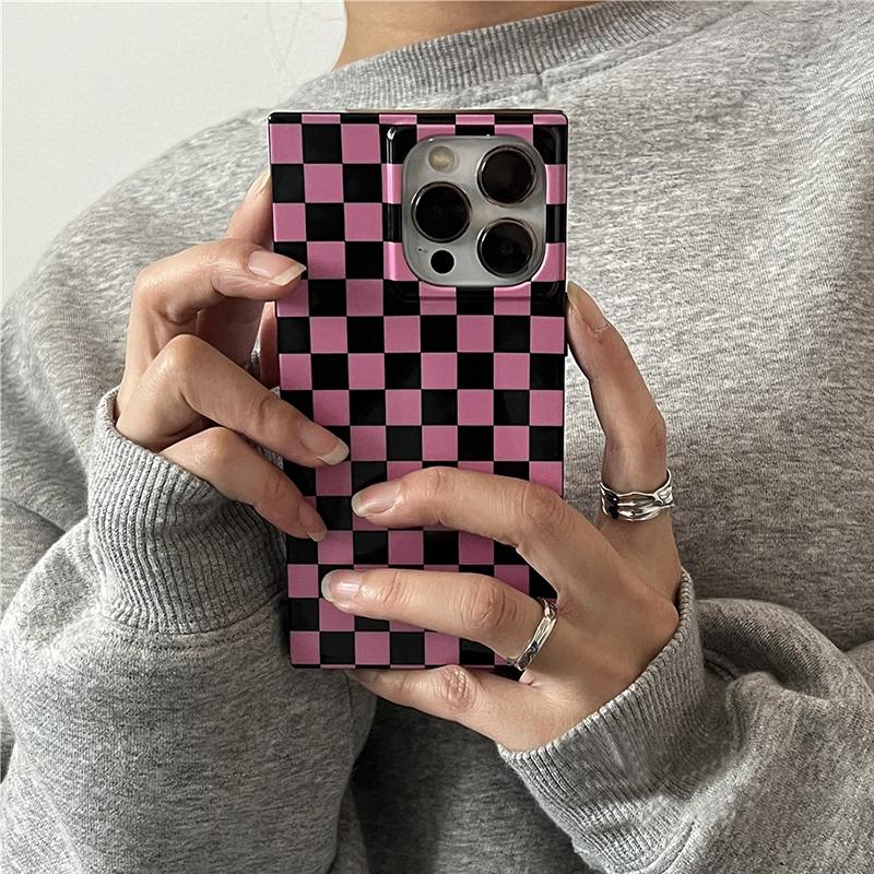 Fashion Pink Black Plaid Shockproof Back Cover Case For iPhone 15 Pro Max 17 16 13 14