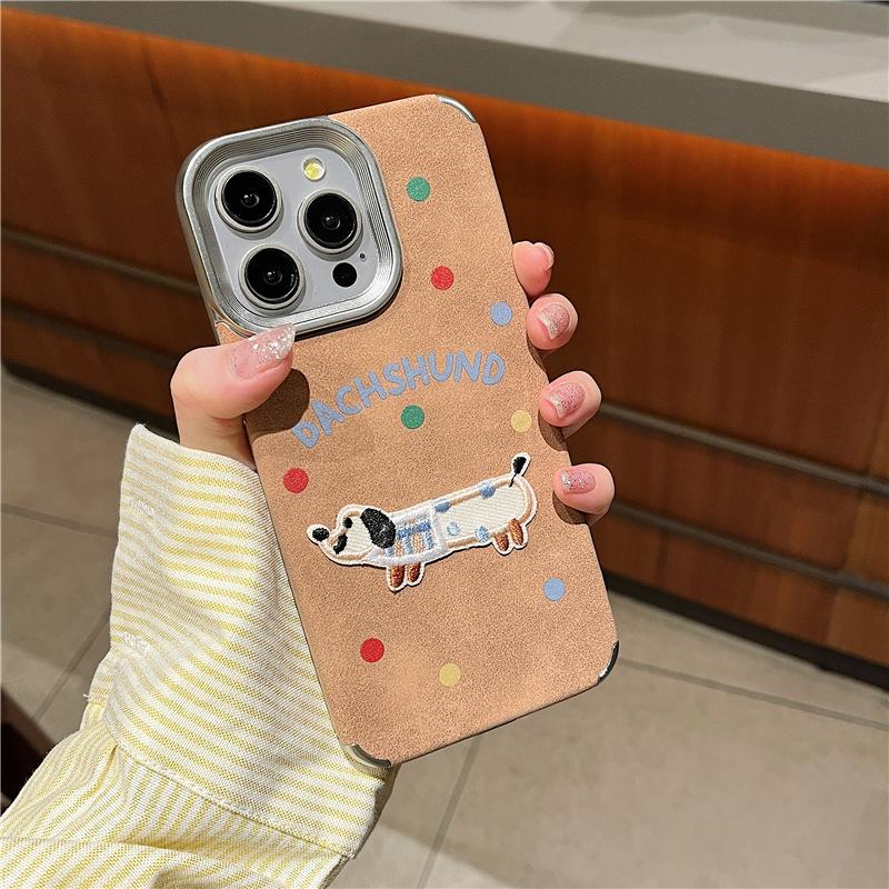 

Осенне-зимний коричневый горошек такса собака подходит для Apple 16 мобильный телефон чехол IPhone15ProMax14/12/13 Apple XS