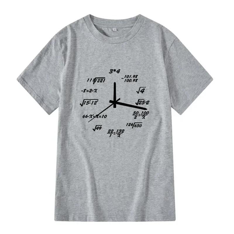 Men's T-shirt 100% Cotton Casual Funny Math Clock Print Summer Loose O-neck T Shirt for Men Short Sleeve T-shirt Male Tops