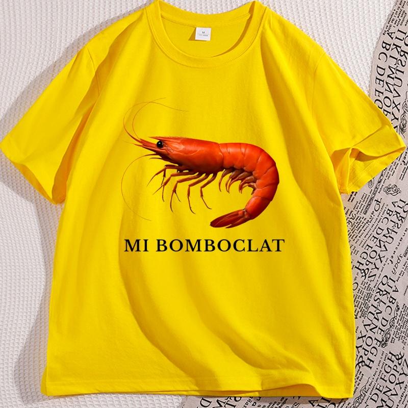 Mi Bomboclat Shrimp T Shirts Retro Short Sleeve Funny Fish Tee Fisher Silly Cotton Short Sleeve Round Neck Tshirts